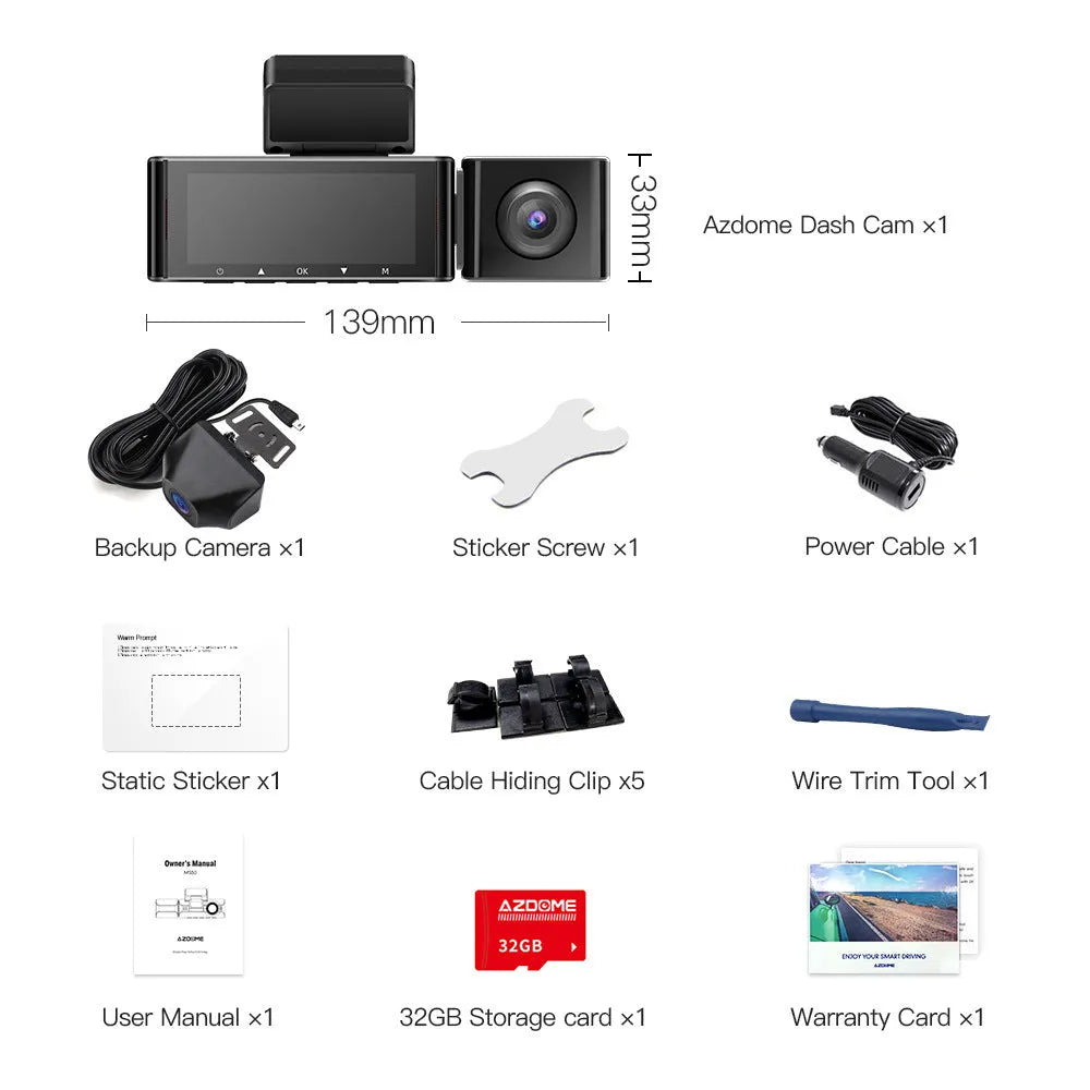 2K driving recorder dash cam with front and rear cameras, 3.0 inch screen, and mounting bracket