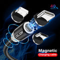 Magnetic 3-in-1 fast charging data cable with 8PIN, Micro USB and TYPE-C connectors, 2m, black red blue options
