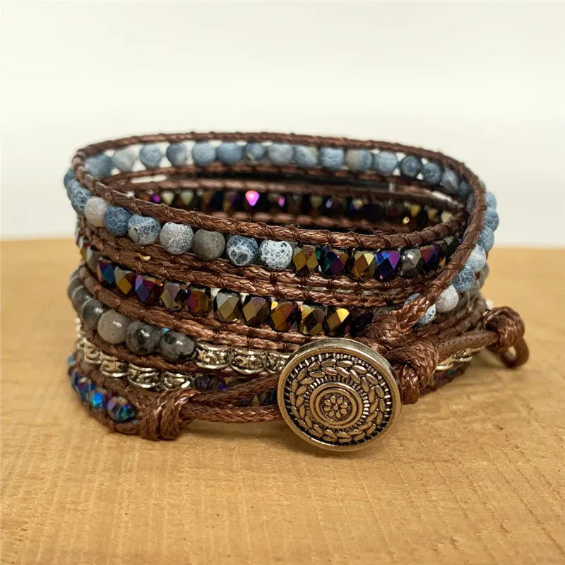 Agate woven bohemian watch band stone strap for 38-41mm or 42-45mm watches in natural national style