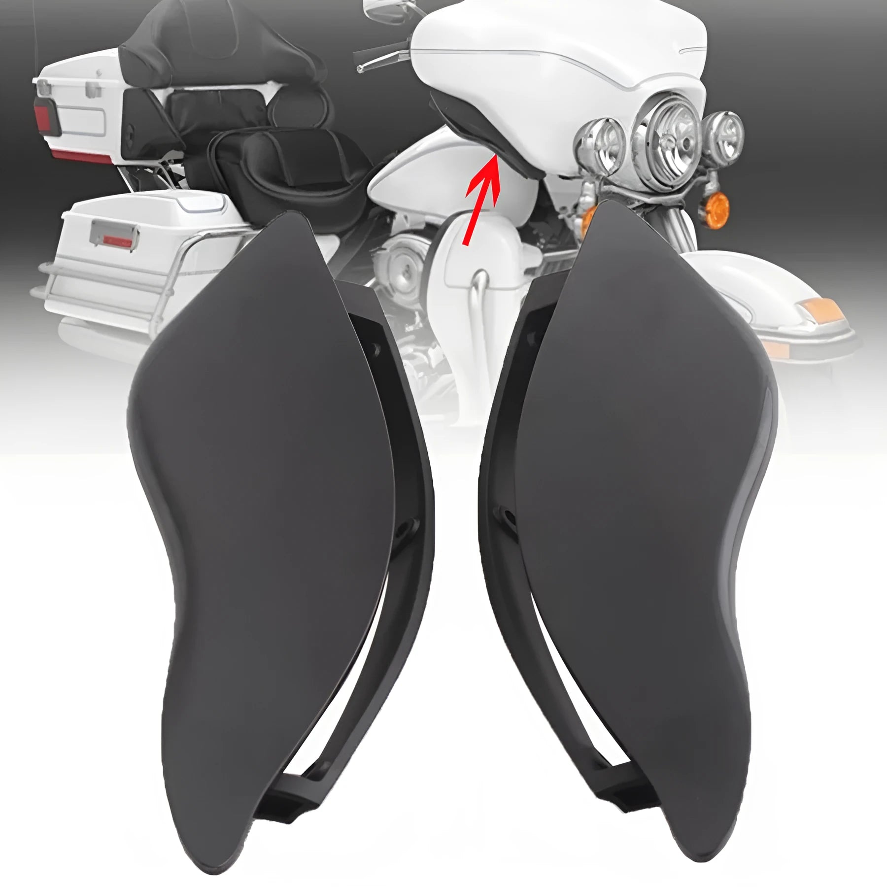 Harley Davidson trike windshield side wings in ABS plastic, smoked and black options