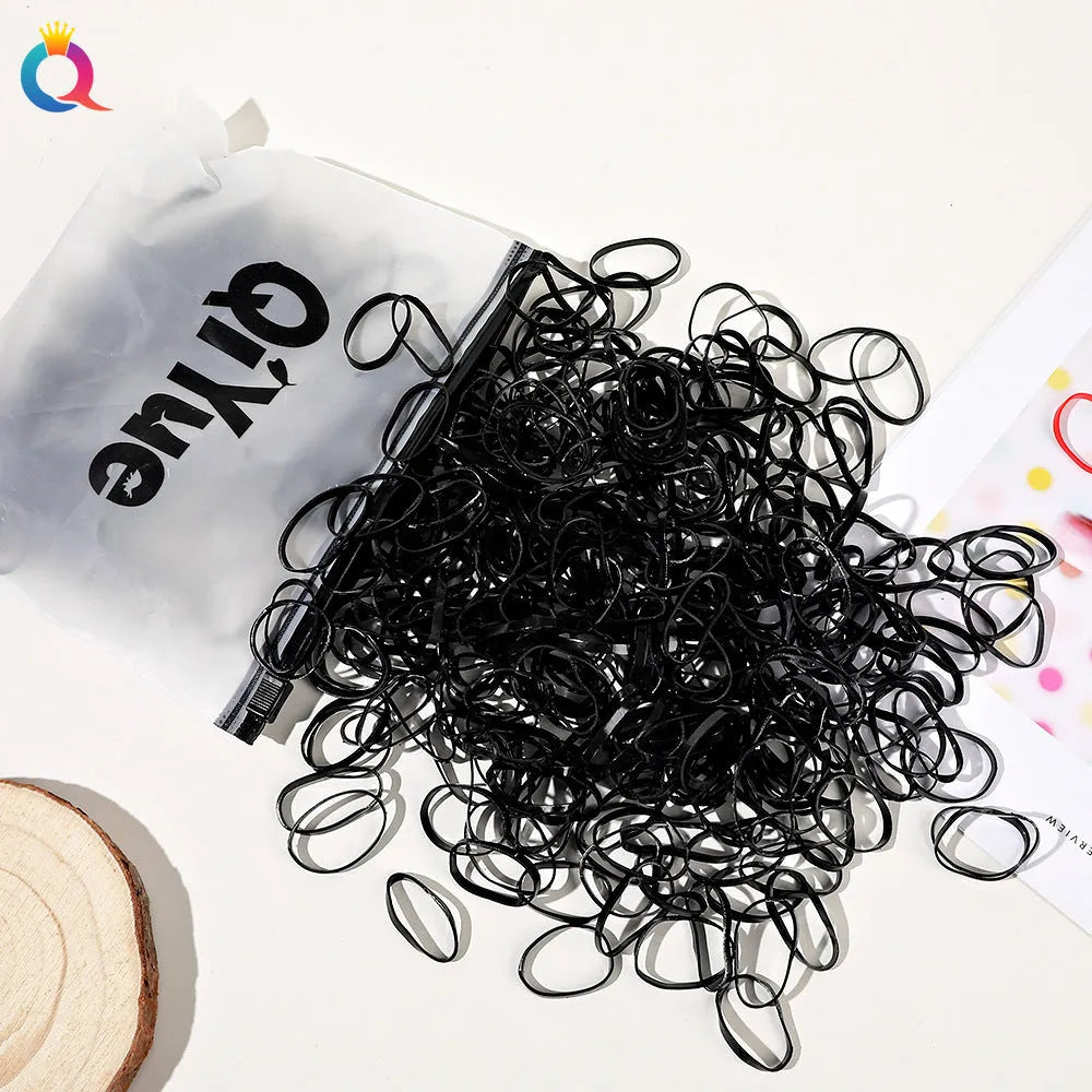 Children's disposable hair rubber bands 1000pcs strong pull cartoon design assorted colours deep coffee glittering powder grass green