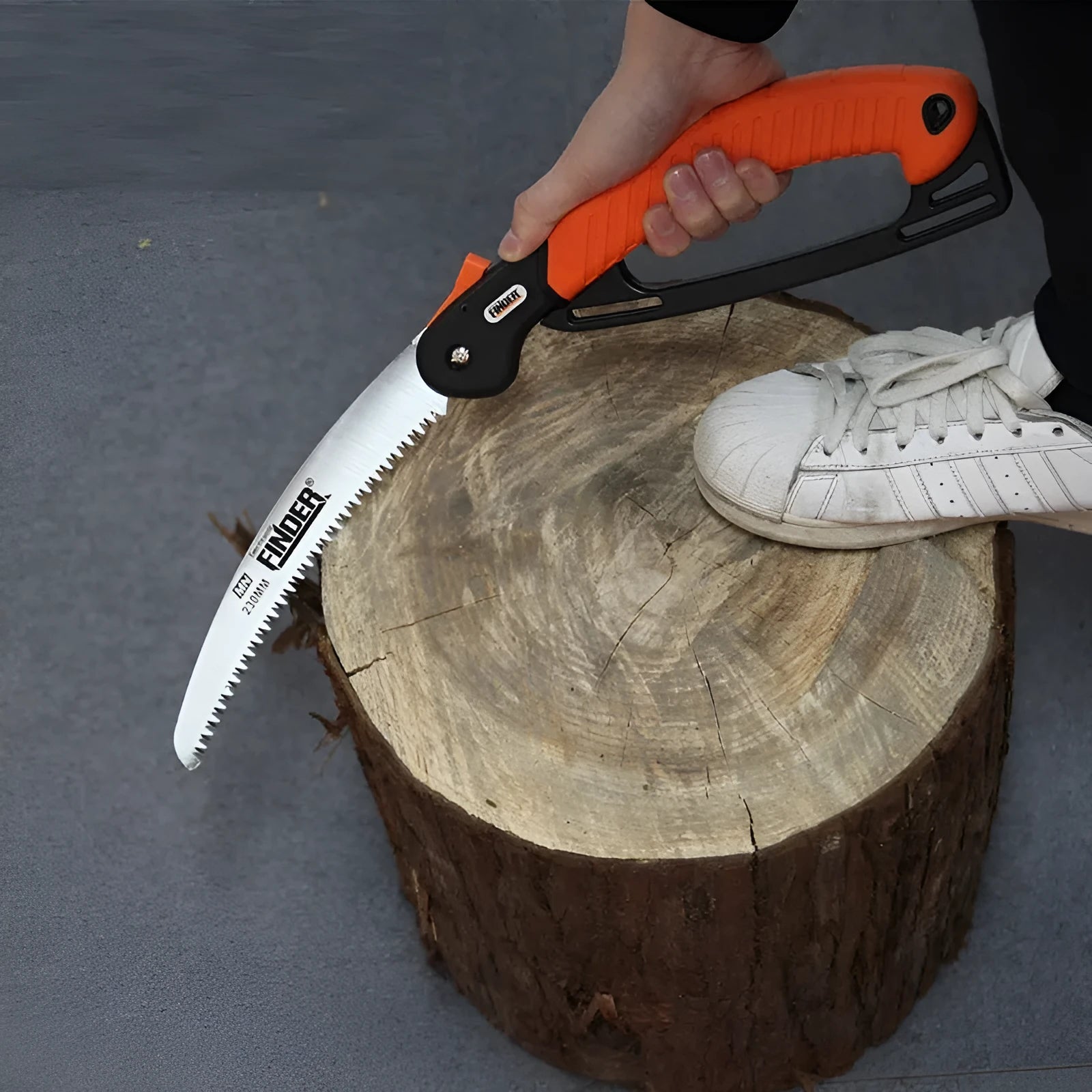 Garden folding trunk saw with 9-inch blade shown open and folded, featuring a TPR handle.