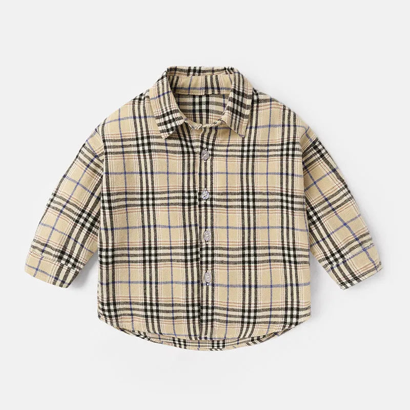 Boys casual lattice shirt in cotton with animal pattern, available in multiple colours and sizes.