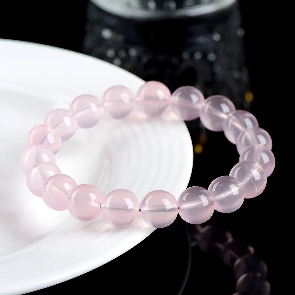 Natural starlight crystal round bead bracelet for women in pink with multiple size options