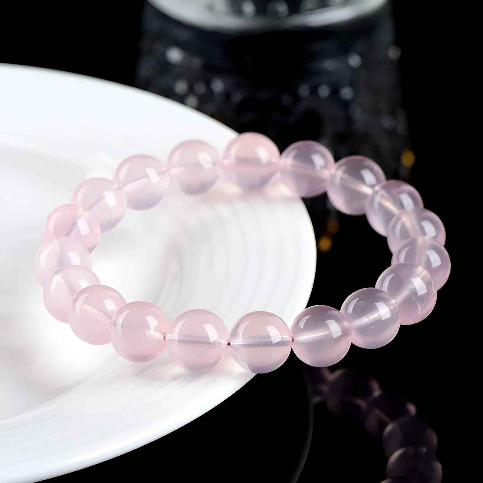 Natural starlight crystal round bead bracelet for women in pink with multiple size options