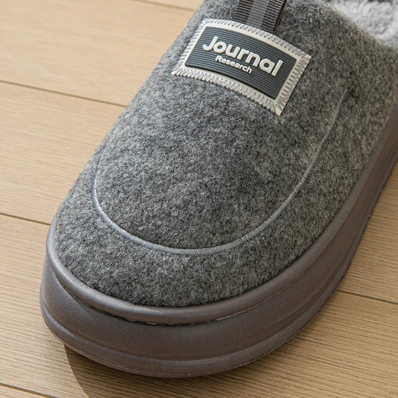 Men's brown thickened suede slipper with EVA sole and rubber midsole for large sizes