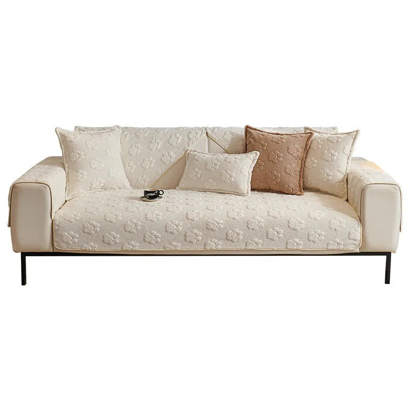 Thickened fleece non-slip sofa cushion in solid beige plush, square and rectangular sizes for sofa or dust cover use