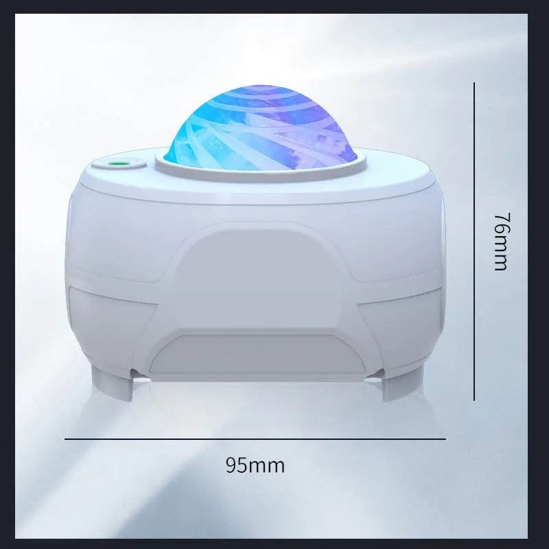 Swirl moon full star laser atmosphere lamp with white light and remote control, ABS shade, compact 93x85x74mm size