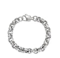 Silver titanium steel bracelet with diamond pattern and O-ring closure on a white background