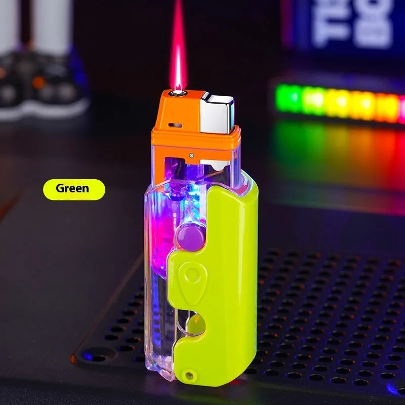 Colourful windproof radish lighter in orange, purple, and green colour options on a plain background.