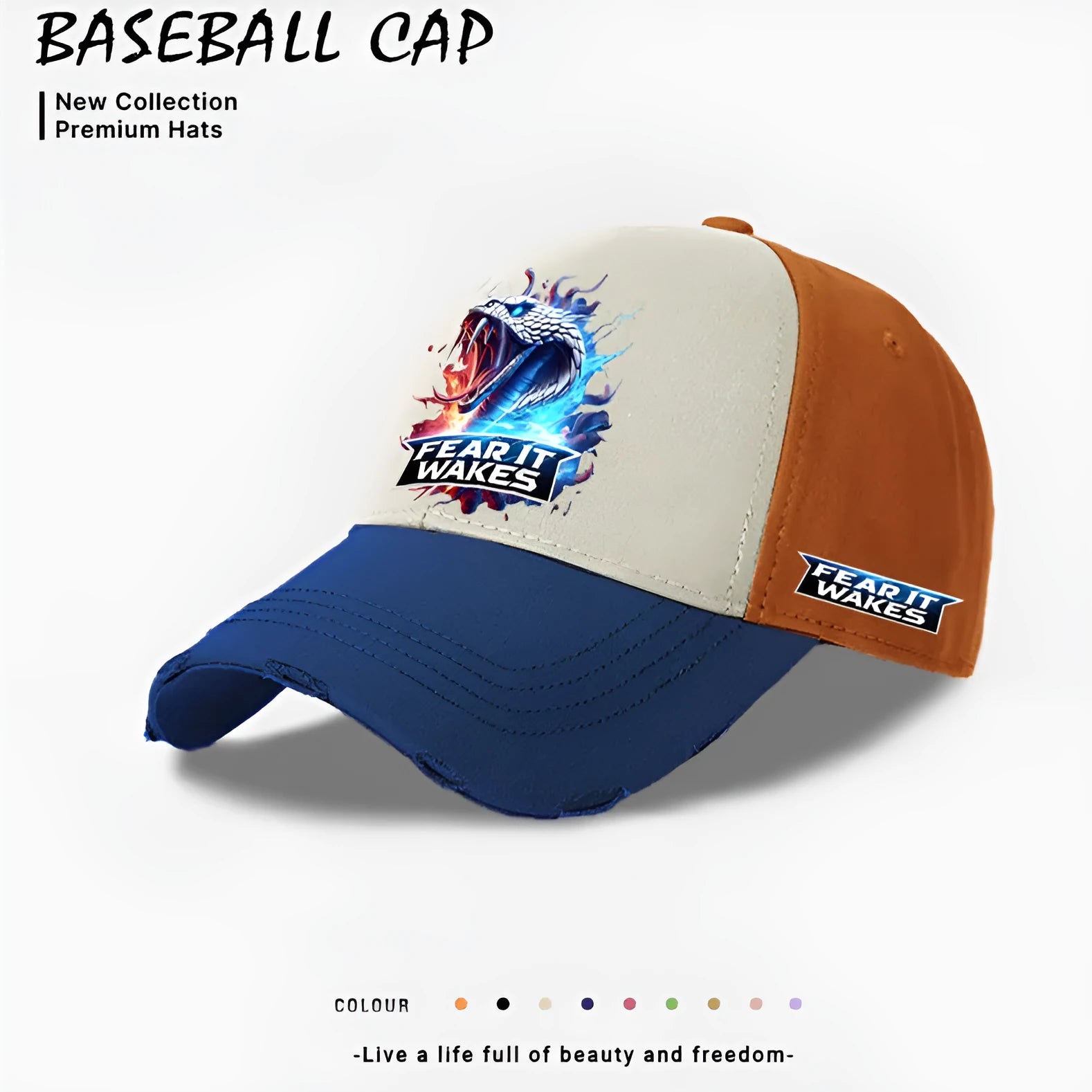 Men's casual baseball cap in polyester with European and American styling, shown in beige colour