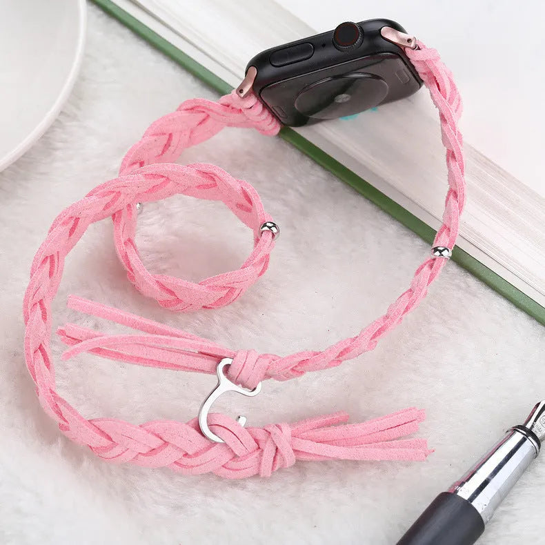 Genuine leather cord braided smart watch strap for iWatch in six colours