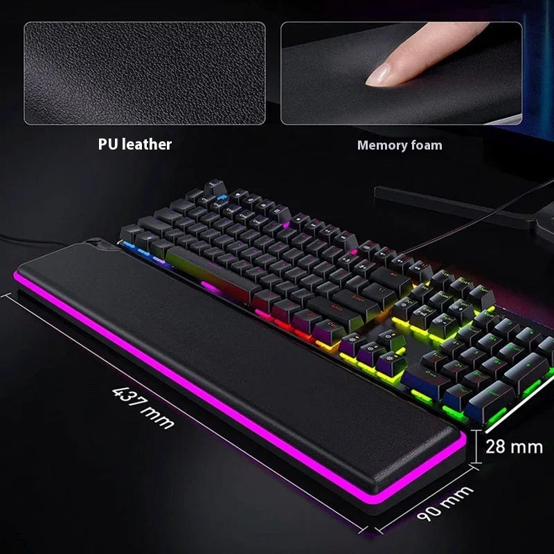 Cowhide keyboard wrist rest support in black, with high-rebound design and USB Type-C data line, waterproof and non-slip surface