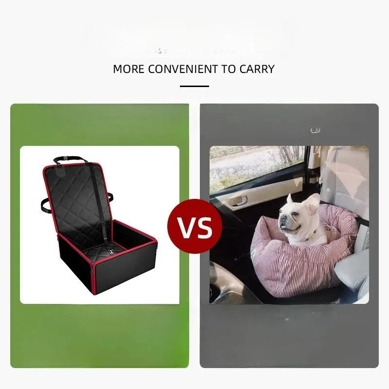 Black car pet pad with non-slip base measuring 42x42x20cm for front seat dog travel