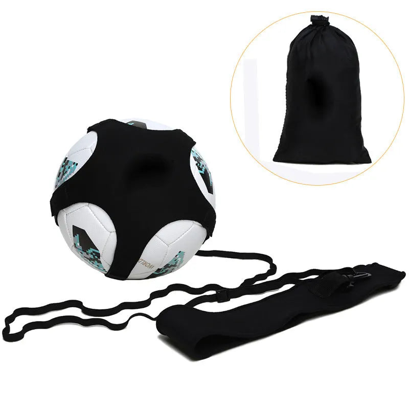 Black football juggling belt training equipment with 2 metre cord for ball control practice