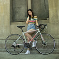Aluminium alloy road bike with flat handlebar, 48cm frame, matted blue colour