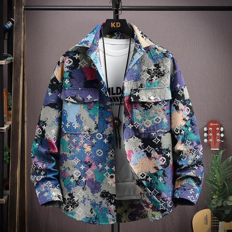 Casual long sleeve lapel shirt coat in a straight hem design, shown in a colour like blue or black