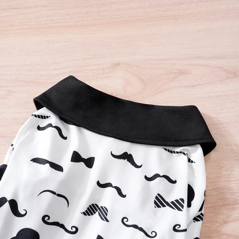 White polyester dog jacket with gentleman beard design, shown in size L for medium dogs.