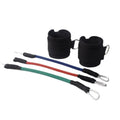 Black taekwondo leg pull rope training set for explosive force development.