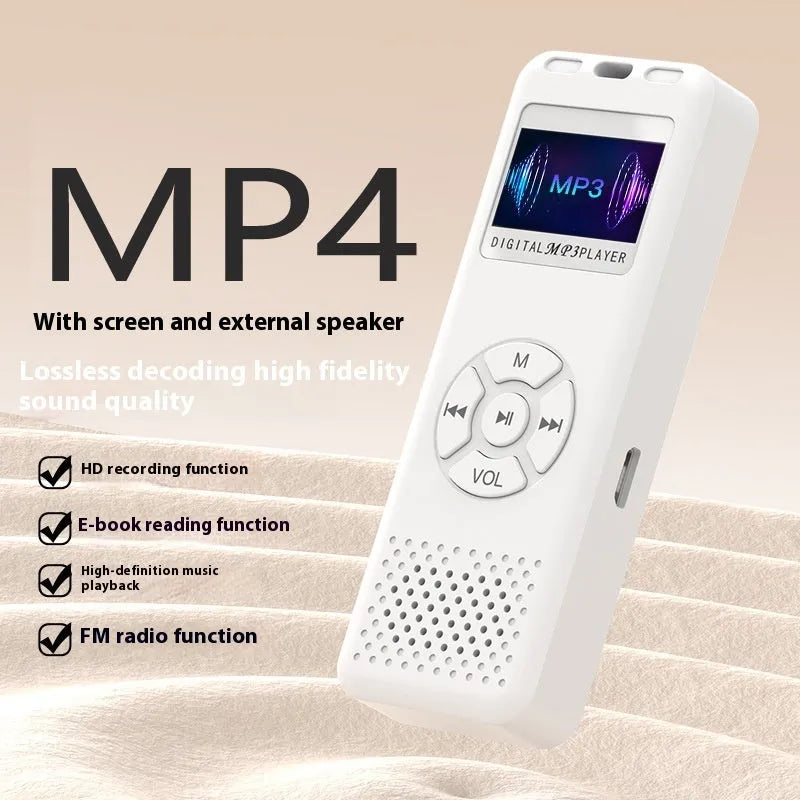 Compact MP3 player with recording pen, Bluetooth, speaker, black/white, 8.4cm x 3cm x 1.3cm