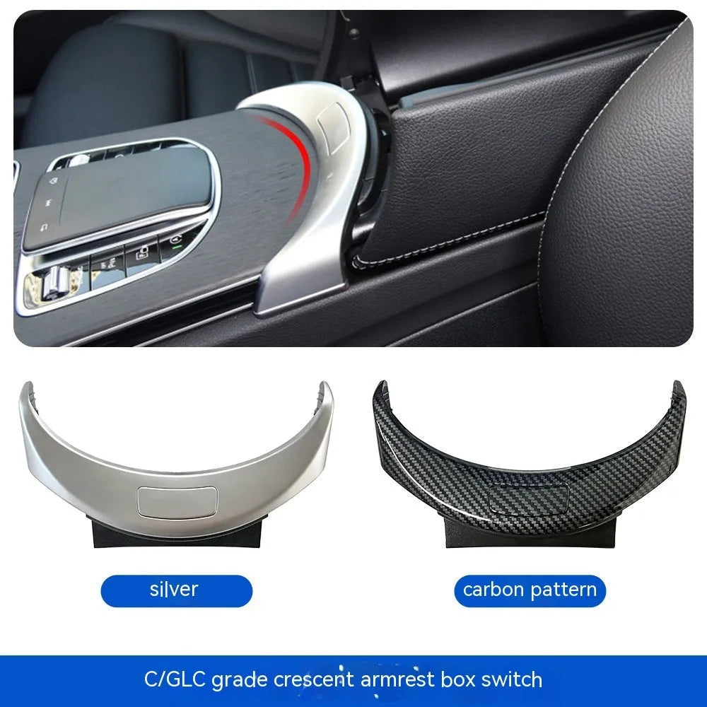 Mercedes C-Class GLC armrest button electroplating panel in silver, black, or carbon finish