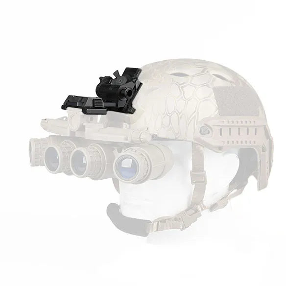 Metal alloy L4 G24 night vision helmet mount bracket with OPS breakaway base in dark earth colour.