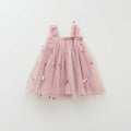 Butterfly embroidery mesh girls' braces skirt in nude pink, with cotton lining and sling straps