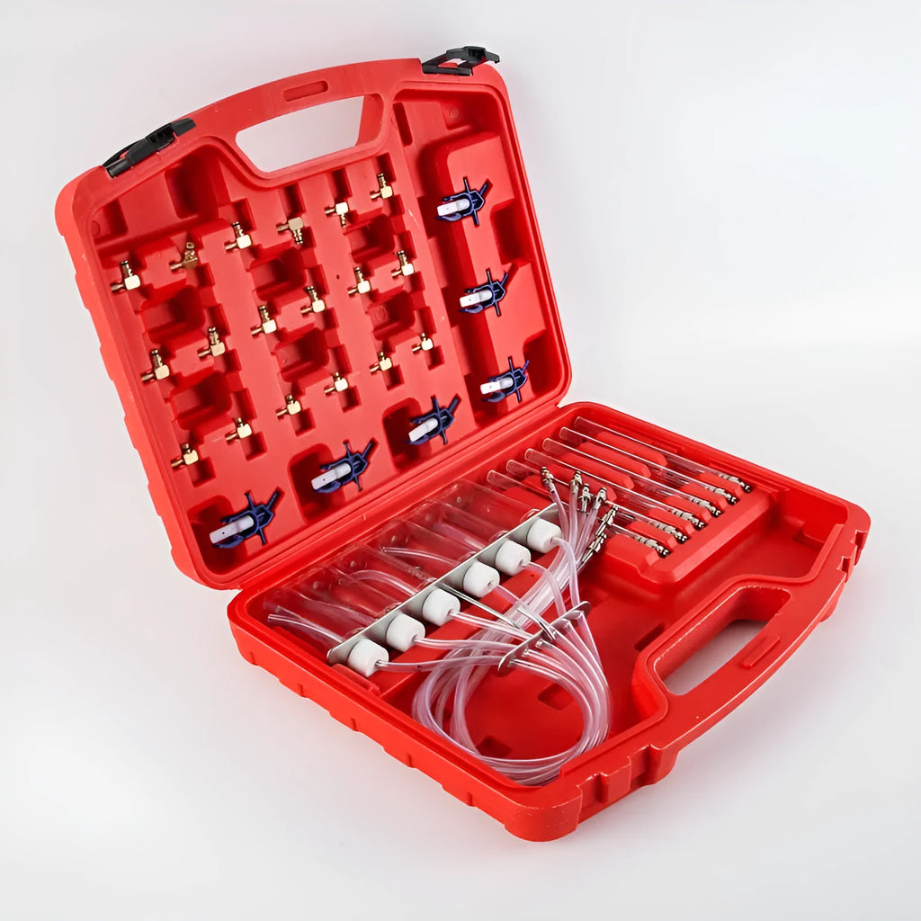 Brass and plastic fuel injection oil return measuring instrument for automotive diagnostics