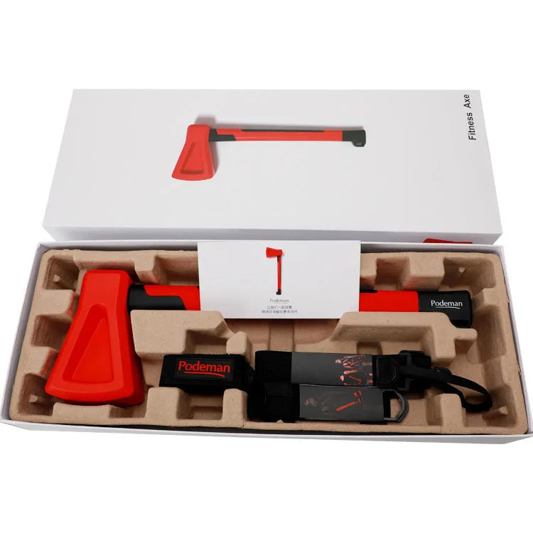 Red plastic home fitness axe muscle trainer for functional strength workouts.