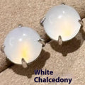 Chinese retro style round egg chalcedony earrings with four-claw copper setting in three colour options