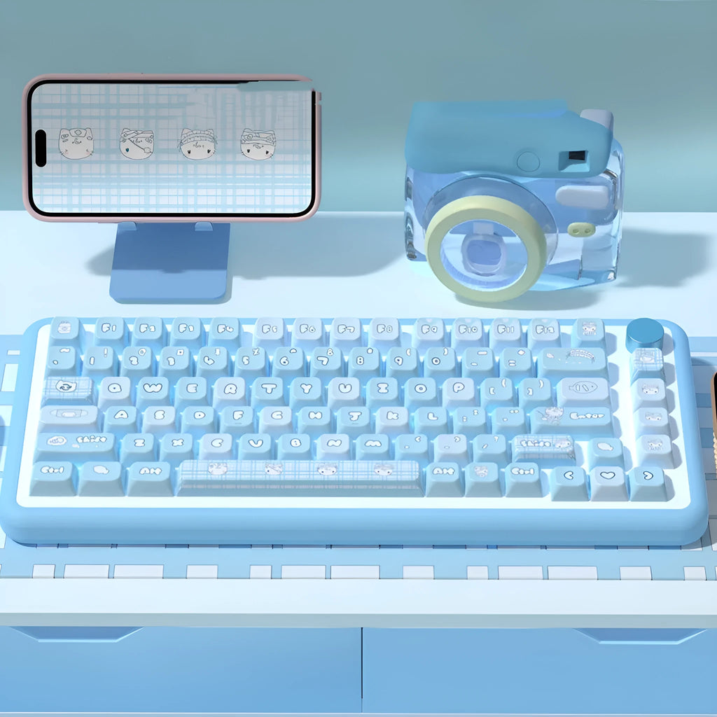 Water colour kitten custom key cap set for mechanical keyboards with sublimation printed artwork on PTB material