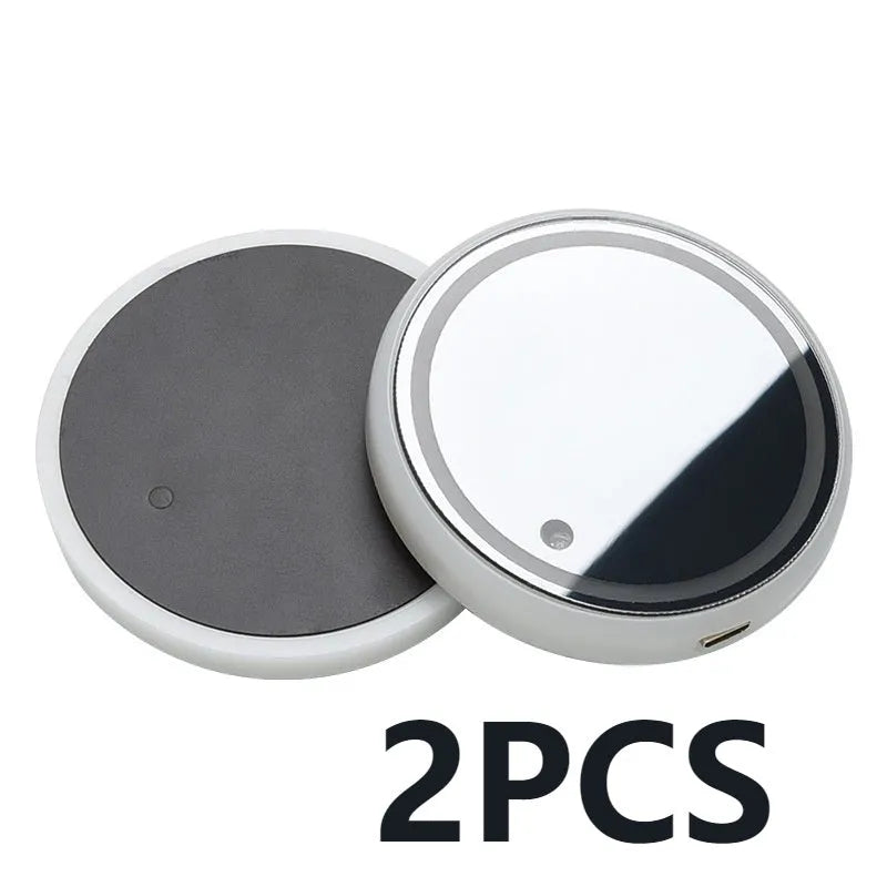 Colourful LED light-up coaster for car cup holder, showing 7 RGB colours and USB cable.