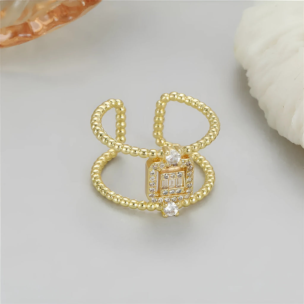 Gold-plated copper open ring with adjustable opening and U-shaped asymmetrical design