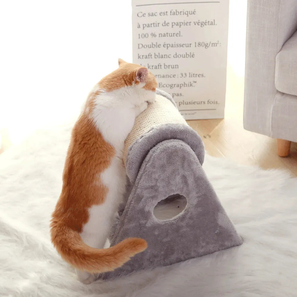 Grey small DIY cat climbing frame with dual-axis roller and sisal bucket claw grinding surface