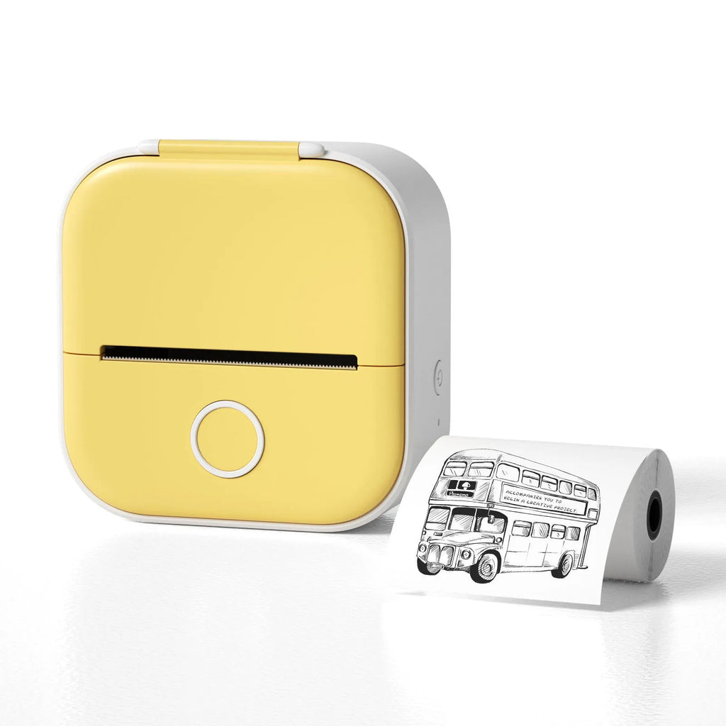 Phomemo T02 series portable mini thermal label printer in white and pink, with Bluetooth and USB charging