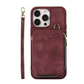 Creative leather style wallet phone case with card slots, lanyard, and bracket in brown for iPhone 14 Pro Max