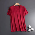 Ice silk men's short sleeve crew neck t-shirt in ultra-thin mesh fabric showing quick-dry summer properties