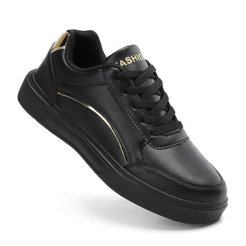 Breathable unisex low tube sneakers in platinum and black gold, sizes 35-42, non-slip rubber outsole