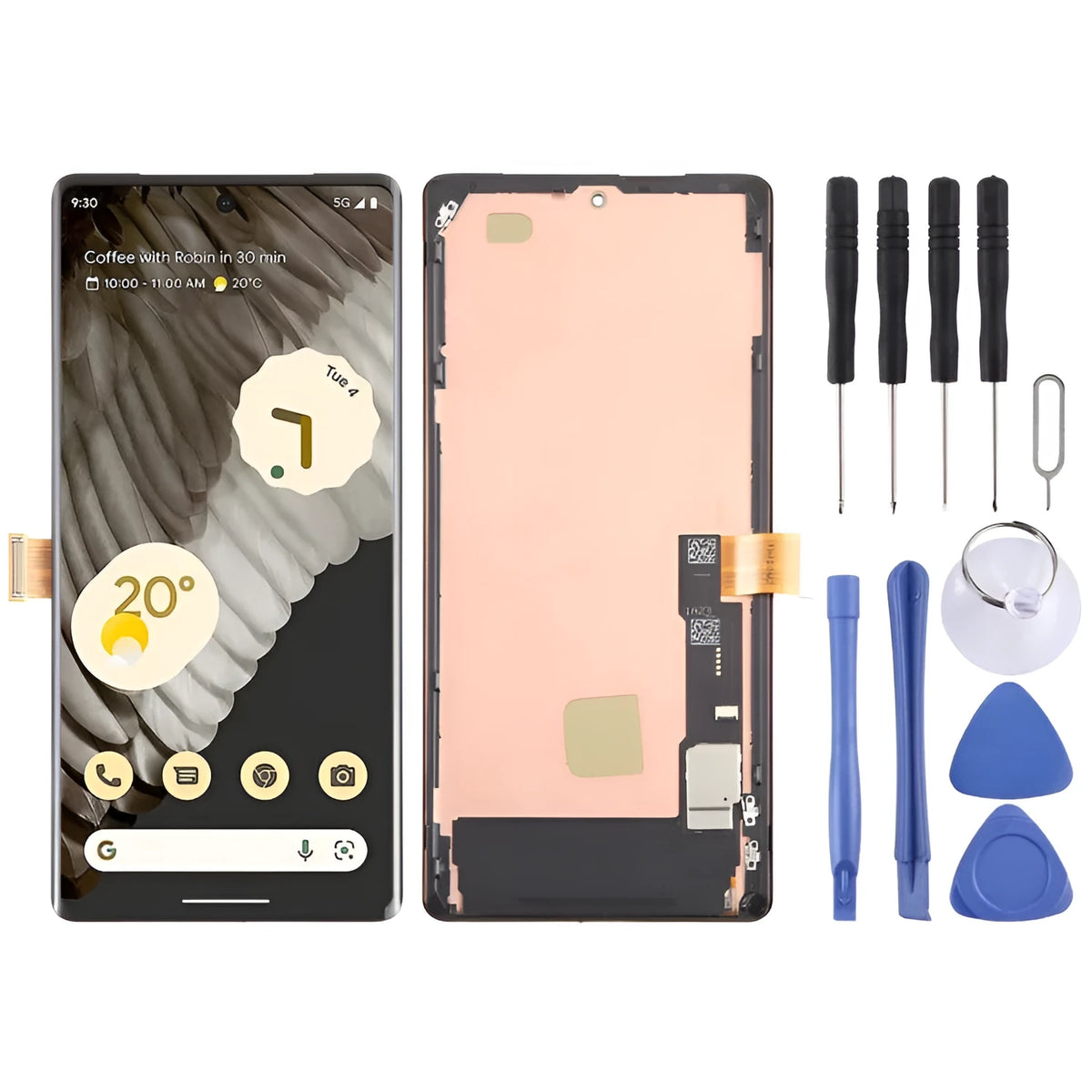 OLED LCD touch screen assembly with frame for Google Pixel 7 Pro GP4BC GE2AE, 700x920 resolution, with toolkit