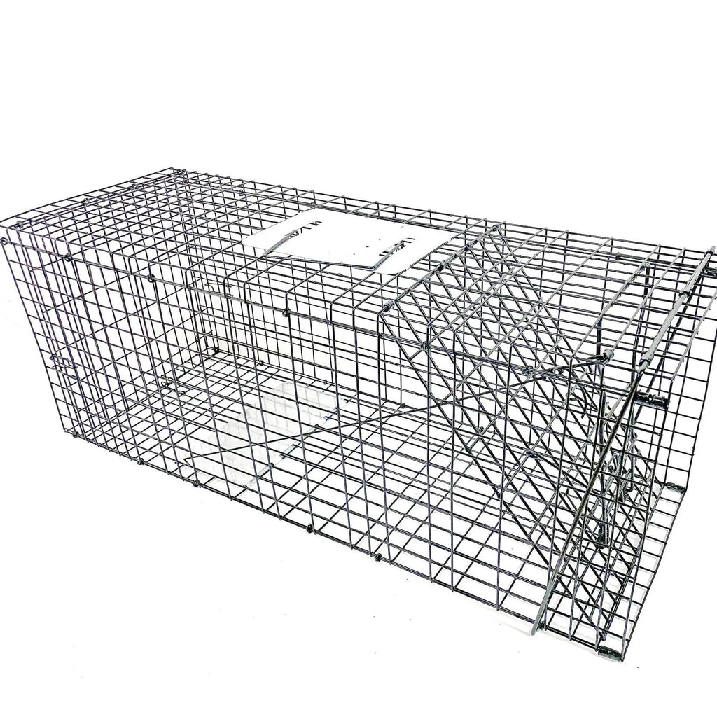 Fully automatic foldable steel cat trap cage in galvanised or black finish, sizes 60x20x18cm, 65x26x23cm, 80x32x28cm