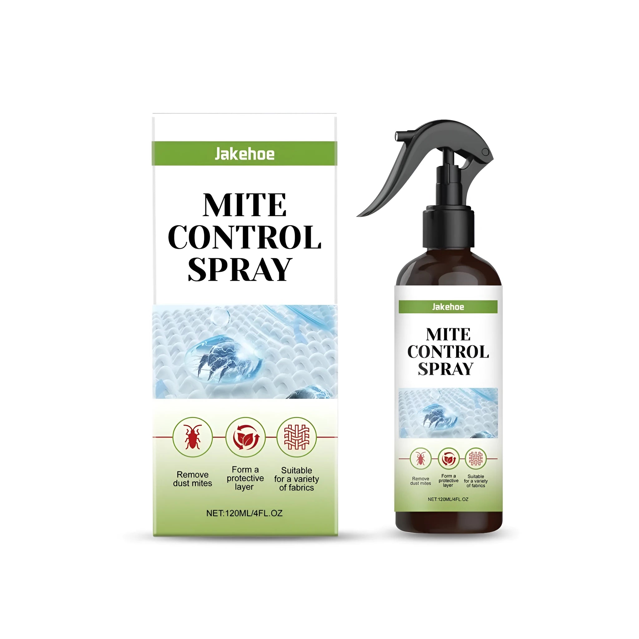 120 ml bottle of mite control spray with menthol for household use on bedding.