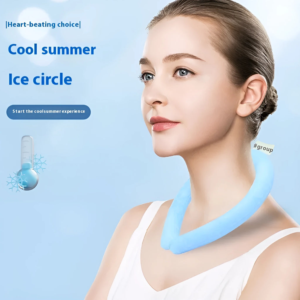 Cooling neck hanging ice ring for outdoor sports in blue colour with temperature control display