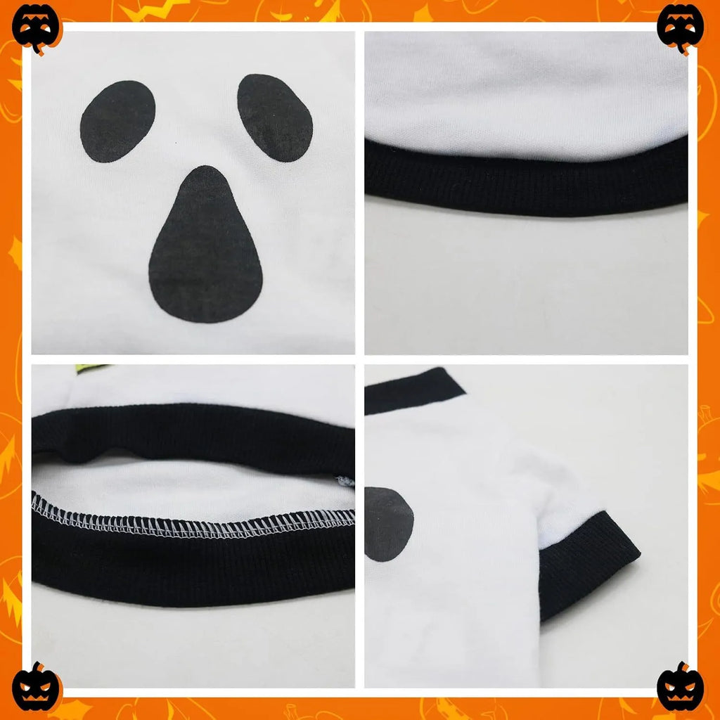Orange and white dog skeleton costume sweatshirt with ribbed collar on small dog