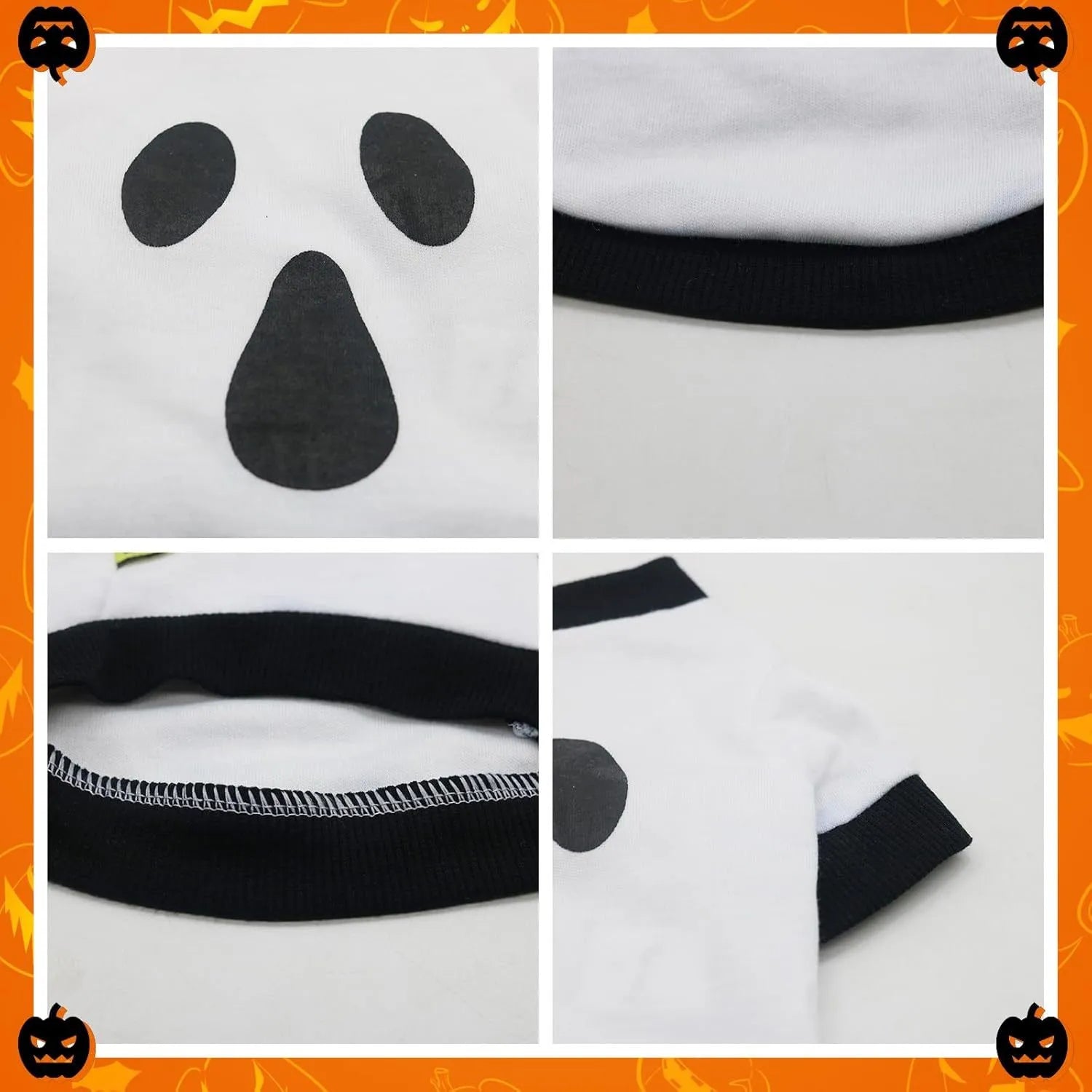 Orange and white dog skeleton costume sweatshirt with ribbed collar on small dog