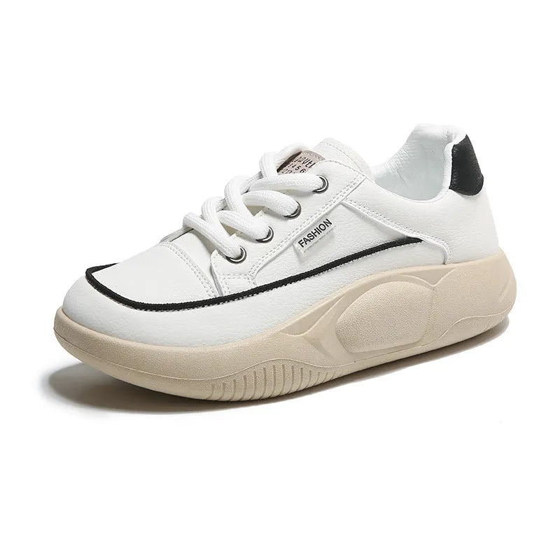 White women's artificial PU casual shoes with mid heel and lace-up design