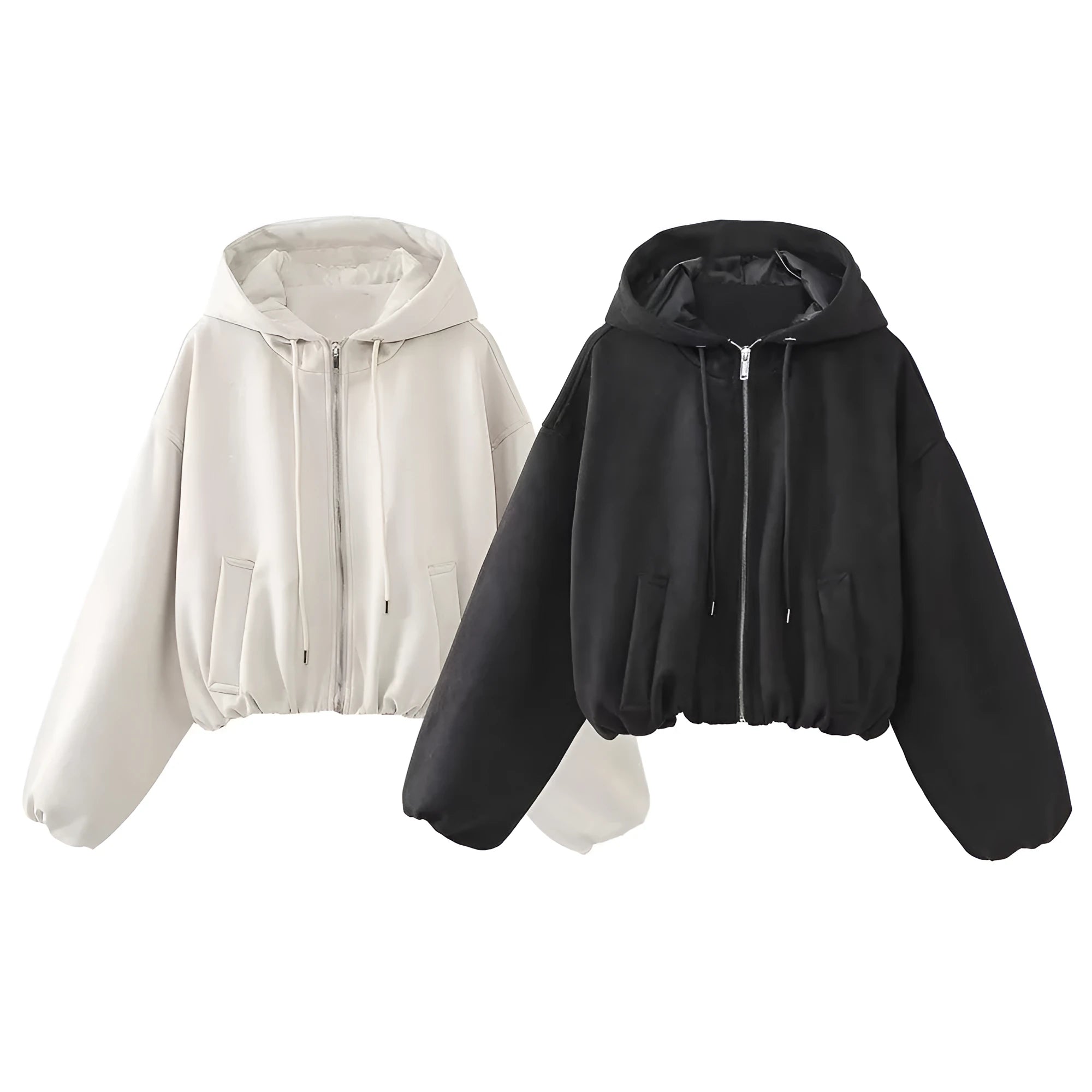 Women's casual suede hooded jacket in black or white colour options