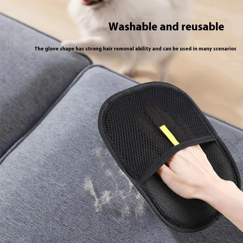 Black pet hair removal mitt glove with silicone bristles for dog cat rabbit grooming