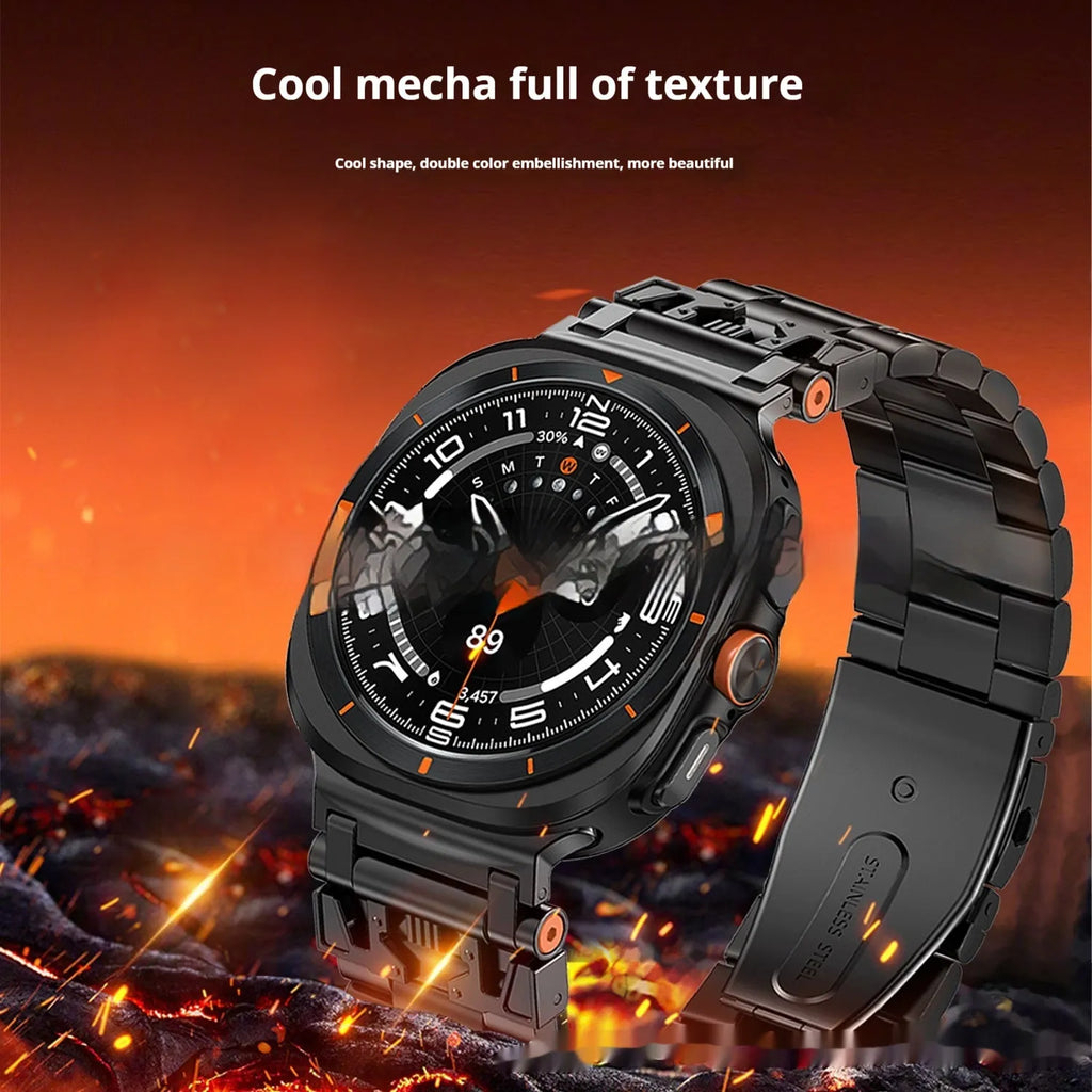 Three steel band armor metal watch strap for Samsung in black finish