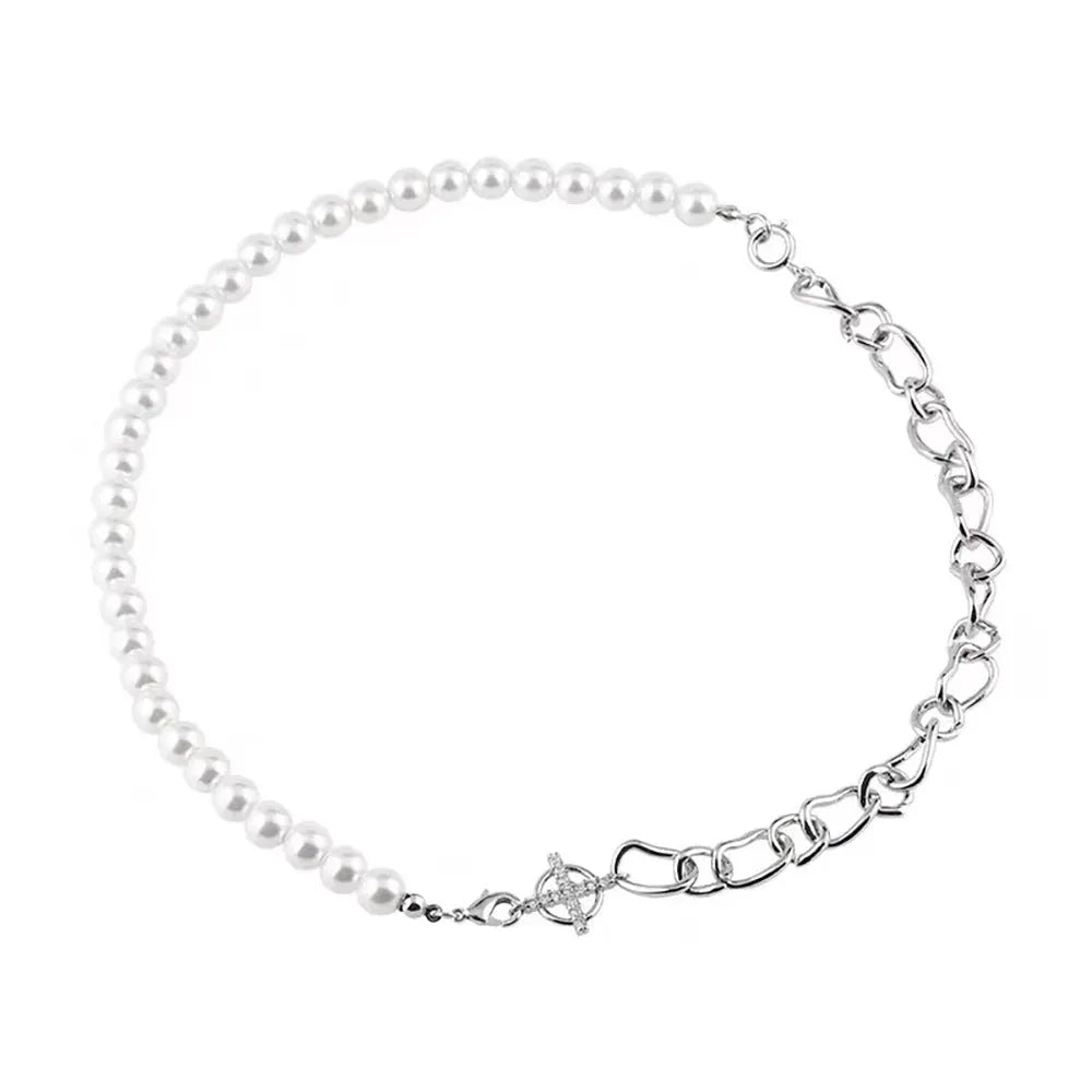 White acrylic geometric pendant necklace with asymmetric design on twisted chain, clavicle length
