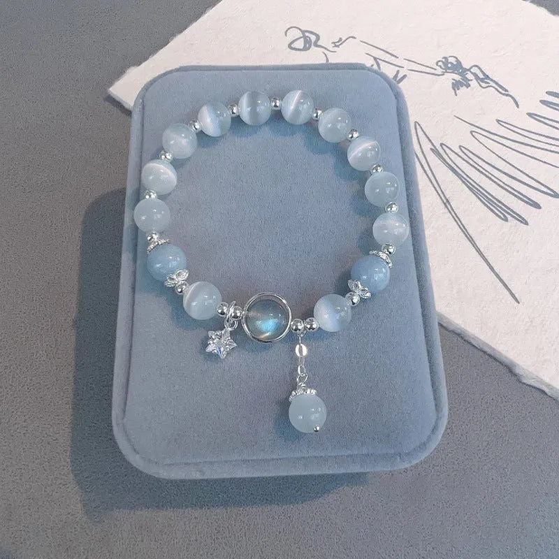 Women's opal beaded bracelet with diamond-shaped cat's eye stones in multiple colour options